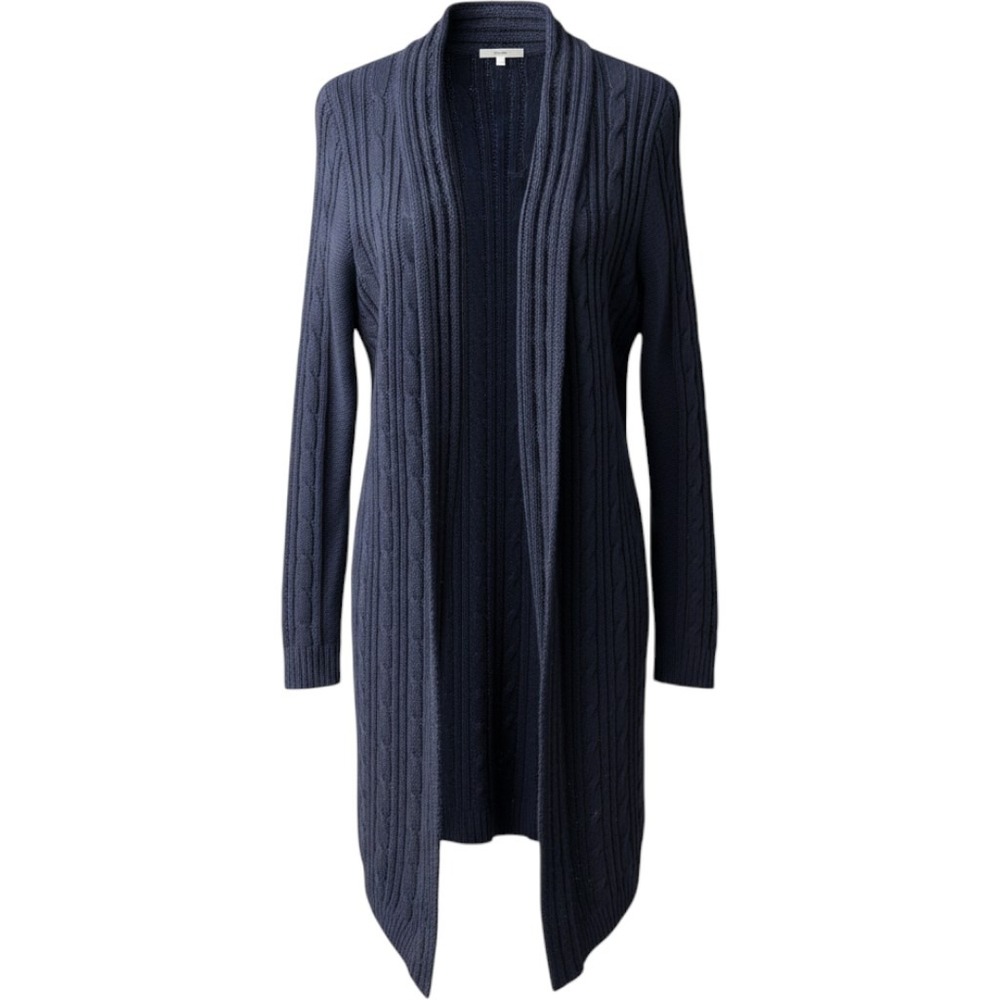 Karen Scott Navy Blue Cable Knit Open Front Cardigan Sweater Medium Preppy Boho